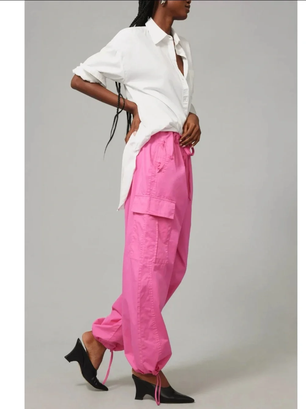 Good American Parachute Cotton Malibu Cargo Drawstring Joggers Pants NWT $138